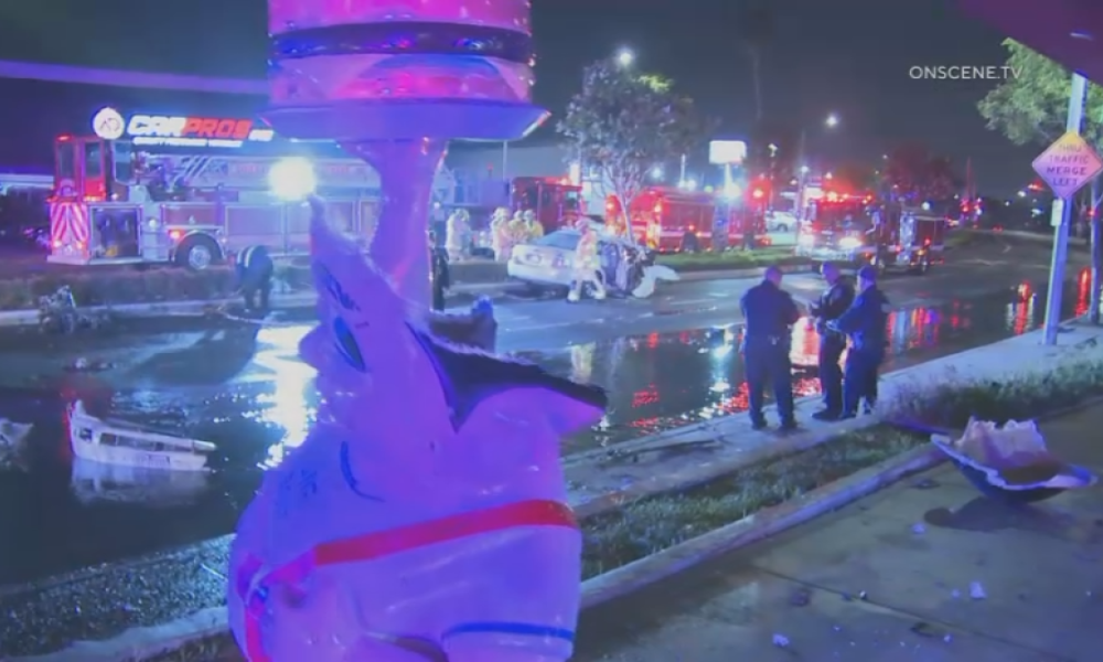 Woman rescued from wreckage after crashing into fire hydrant in Downey – NBC Los Angeles