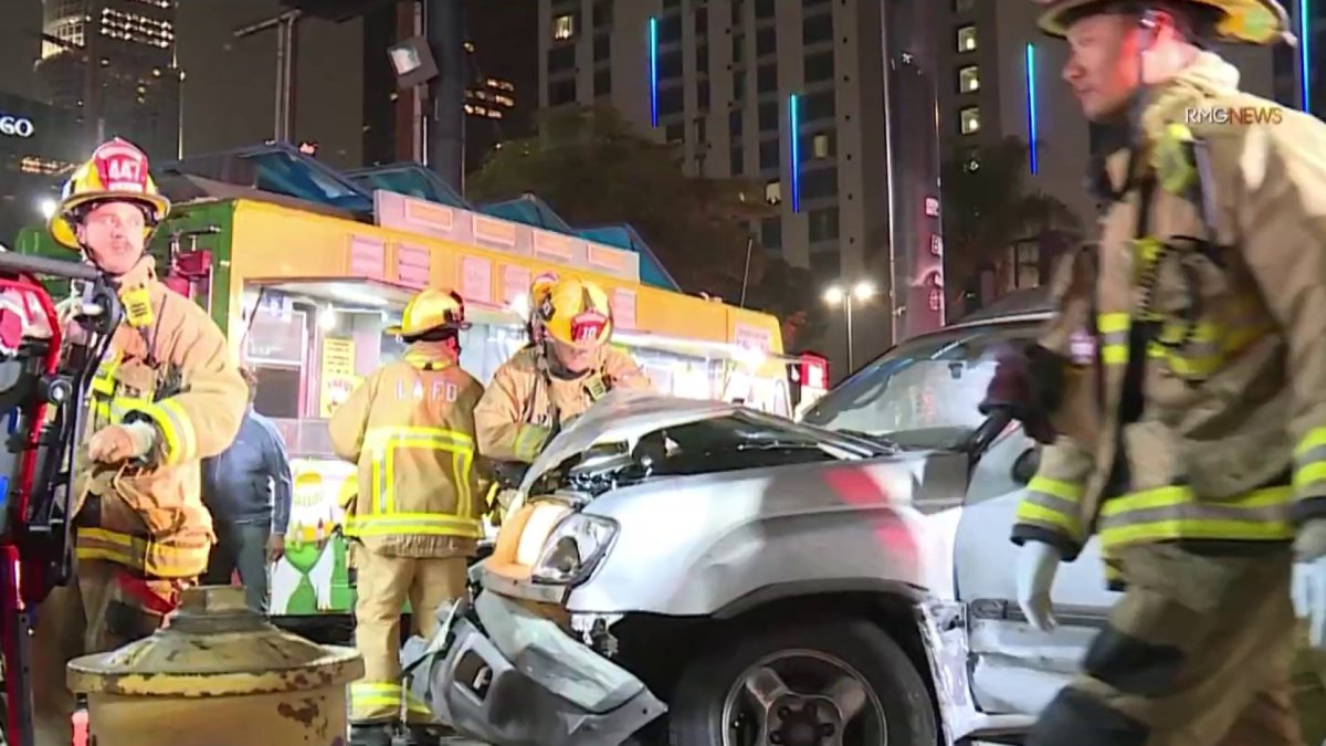 Multiple injured after Tesla crashes into food truck in downtown LA – NBC Los Angeles